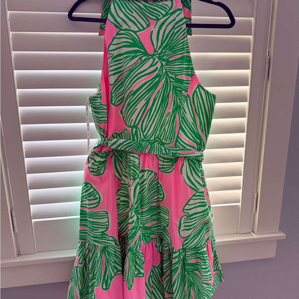 Lilly Pulitzer Sleeveless Pink & Green Leaf Print Sundress - Picture 2 of 4